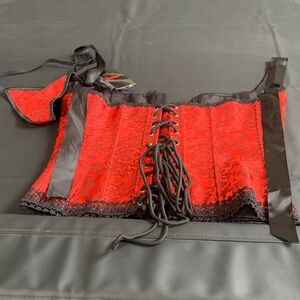 Valentines Bonitaz Red and Black Lace-Up Corset and Matching Panties